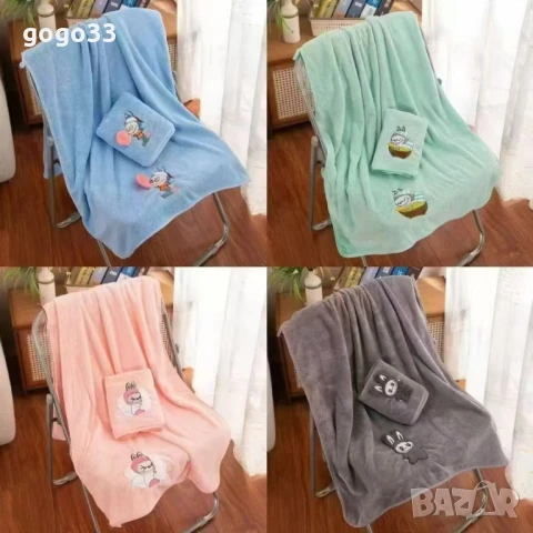 Комплект от 2 броя бродирани кърпи, меки и абсорбиращи, за баня и плаж 35×75 см. и 70×140 см., снимка 9 - Детски комплекти - 51032334