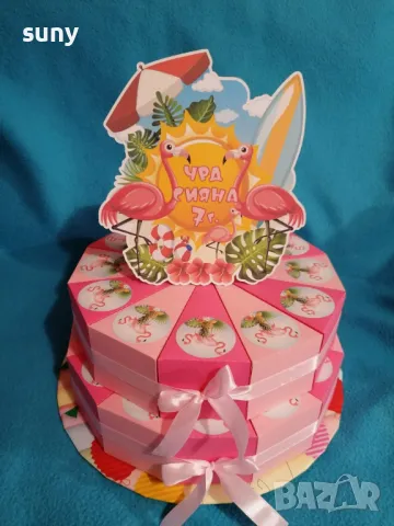 Картонена торта Фламинго