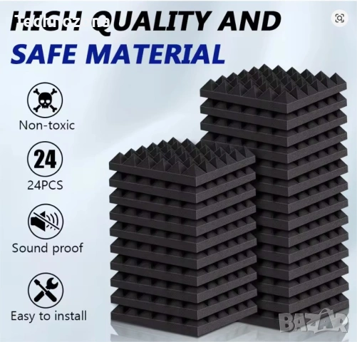 24 бр. пирамидални акустични панели 30×30×5 см Акустична пяна Шумоабсорбираща