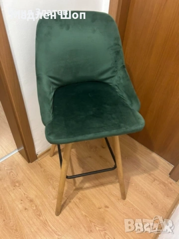 Бар Столове 2Бр тъмнозелени/кадифе, снимка 3 - Столове - 53258069