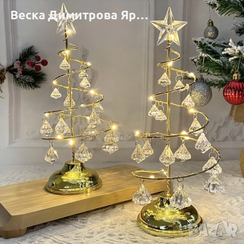 Акумулаторна нощна лампа LED нощна лампа коледна елха с ефект от диаманти, снимка 3 - Лед осветление - 52091959