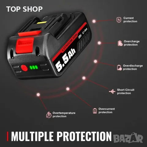 2 броя Резервни литиево-йонни батерии Dasnite 5.5Ah BL1850B за Makita 18V, снимка 3 - Друга електроника - 49423115