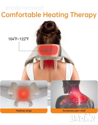 Шиацу масажор, професионален 5D масажор за врат и тяло, функция за топлина, 4+2 масажни глави, безжи, снимка 3 - Друга електроника - 53053939