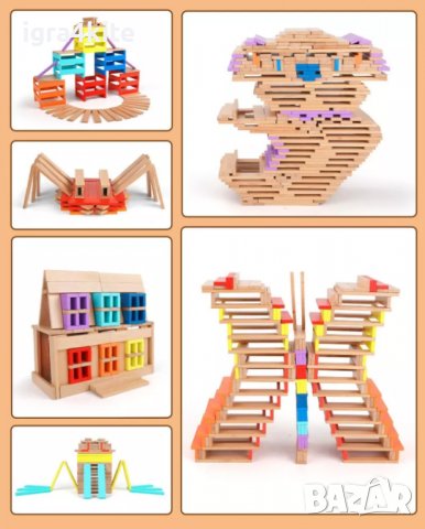 Креативен строител 100 бр. с дървени пластини от масивно дърво City Blocks, снимка 8 - Образователни игри - 36816217
