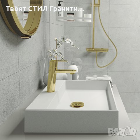 Бяла Гранитна Мивка за Баня, Монтаж върху плот стояща Correo 600x400 мм, снимка 6 - Мивки - 43552215