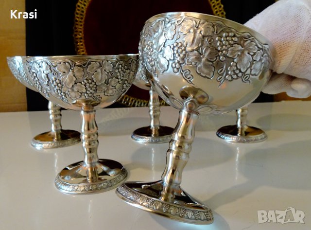 Посребрен сервиз чаши за вино,шампанско 2 бр. , снимка 7 - Антикварни и старинни предмети - 38273053