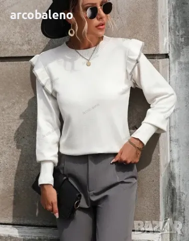 Дамски свободен едноцветен пуловер с кръгло деколте и волани, 4цвята , снимка 3 - Блузи с дълъг ръкав и пуловери - 47992679