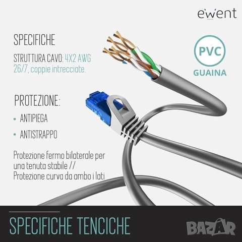 Ewent EW-5U-010 Cat 5e U/UTP Patch Cable 1 м – Сив мрежов кабел с RJ45 конектори за компютър и рутер, снимка 4 - Кабели и адаптери - 52123509