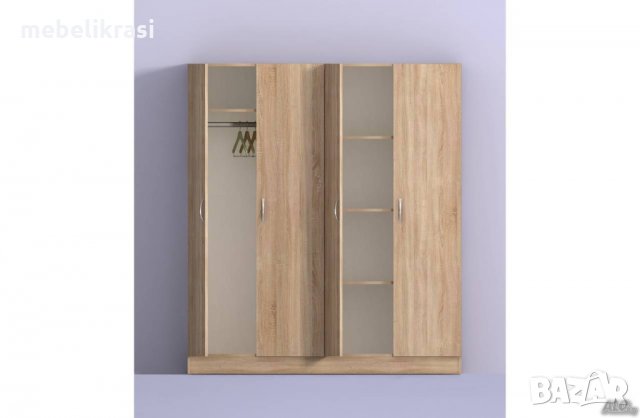 Гардероб Аполо 6 - с 4 крила. Бяло Гланц, снимка 2 - Гардероби - 32859467