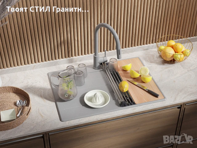 Сив кухненска мивка от гранит Копенхаген 40 Top 700х500, снимка 3 - Мивки - 50860918
