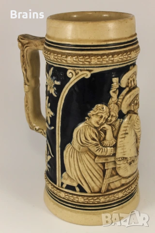 1920's Стара Немска Голяма Керамична Халба Релефна, снимка 3 - Антикварни и старинни предмети - 53167210