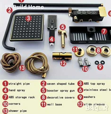 🔥 Луксозен Душ Комплект 4 в 1 – Черно-Златен , снимка 2 - Душове - 50877231