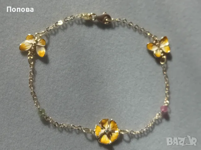 Уникални!Маркова италианска златна гривна 18к. и сребърен  медальон с пеперуди ипозлата  , снимка 17 - Колиета, медальони, синджири - 35680985