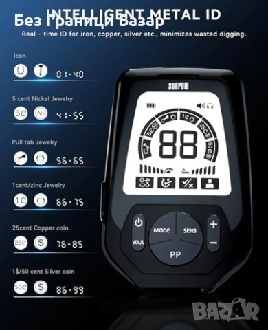 Нов Металдетектор за възрастни USB-C, 24ч батерия, LCD дисплей Търсач, снимка 6 - Друга електроника - 53007282