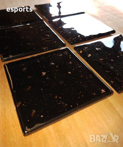 Комплект луксозни подложки за сервиране (coasters) textured glass черни с бронзови люспи, снимка 6 - Аксесоари за кухня - 37005160