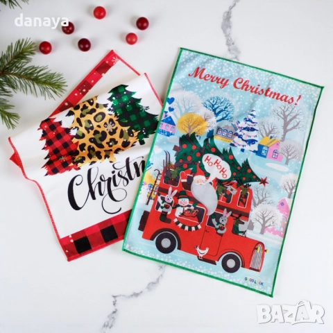 6117 Кухненска коледна кърпа за ръце, 58x40 см, снимка 2 - Хавлиени кърпи - 51758380