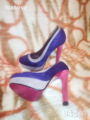 Велурени шарени обувки на ток, снимка 2 - Дамски обувки на ток - 37781332