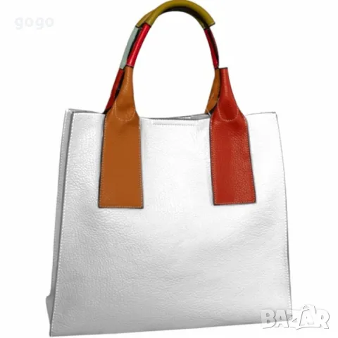 Елегантен комплект от дамска чанта с цветни дръжки и допълнителна малка чанта-несесер, снимка 5 - Чанти - 49293178