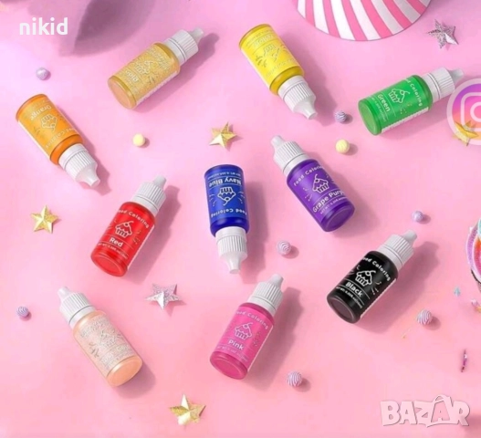 10 цвята течна сладкарска боя оцветител за фондан крем сметана тесто декорация украса, снимка 4 - Други - 52830527