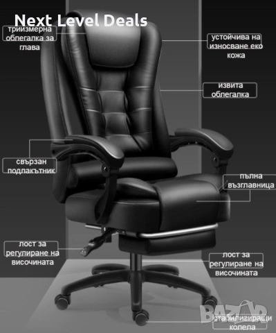 💺 Масажен въртящ се офис стол с подложка за краката – OFFICE MASSAGE CHAIR 008, снимка 5 - Столове - 53067585
