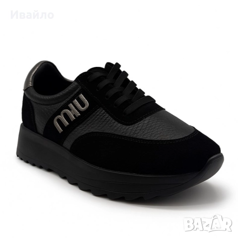 Дамски черни обувки от естествена кожа с платформа и метален акцент, снимка 4 - Дамски ежедневни обувки - 52368220