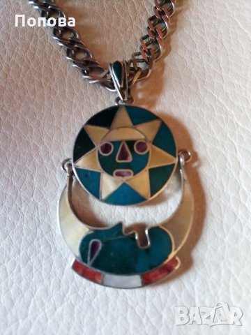 Уникален авторски сребърен медальон с естествени камъни+сребърен ланец, снимка 3 - Колиета, медальони, синджири - 28426005