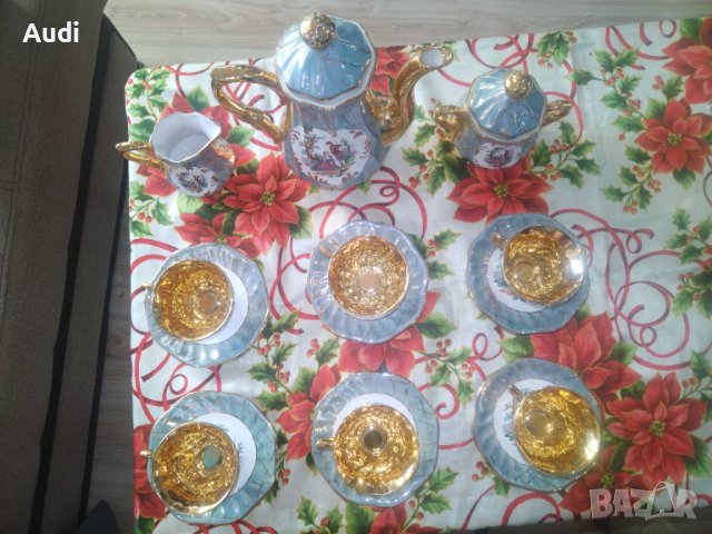 Изключително красив англйиски  порцеланови сервиз за кафе или чай Състои се от 15 части.  Ярки цвето, снимка 10 - Сервизи - 43541539