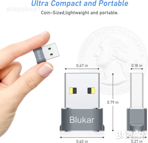 Blukar USB C женски към USB мъжки адаптер, [3 пакета] Тип C към USB A конвертор за бързо зареждане и, снимка 3 - Оригинални зарядни - 48718048