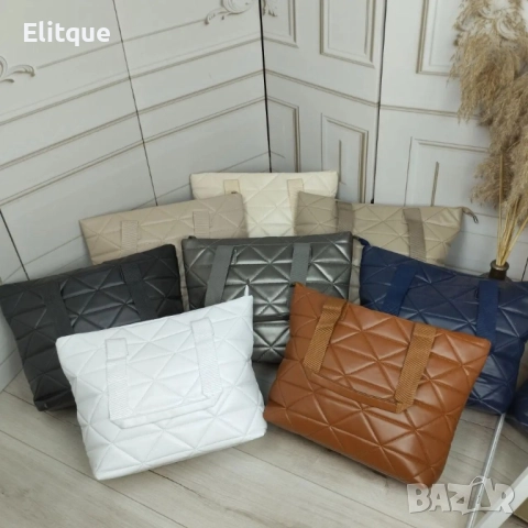 Дамска капитонирана чанта от еко к. - супер удобна подходяща за ежедневието