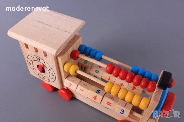 Дървено локомотивче със сметало и часовник, снимка 3 - Влакчета, самолети, хеликоптери - 39260152