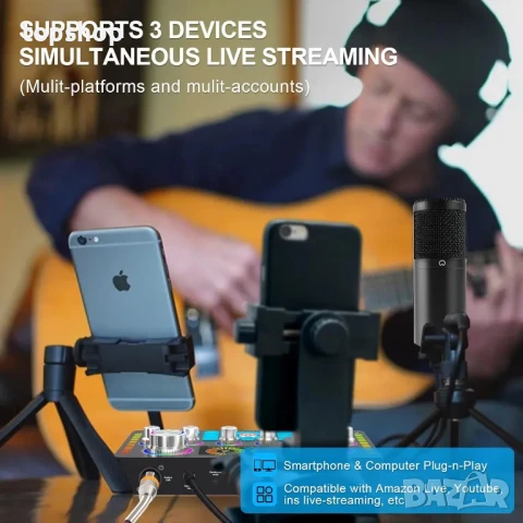 НОВ, ТЕСТВАН, пакет оборудване за подкаст Xisono, аудио интерфейс и XLR кондензаторен микрофон..., снимка 6 - Микрофони - 50555899