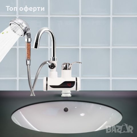 Стeнен смесител с проточен бойлер и турмалнов душ