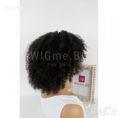 Средна дължина къдрава афро стил тъмнокестенява перука Рона, снимка 4 - Аксесоари за коса - 34934729