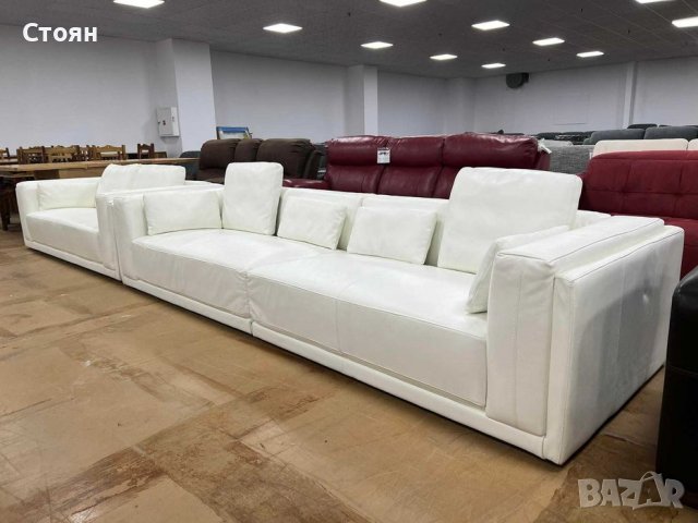 Бял кожен комплект дивани тройка и двойка - естествена кожа, снимка 5 - Дивани и мека мебел - 39701298