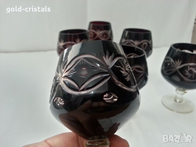 Кристални чаши цветен червен кристал, снимка 6 - Антикварни и старинни предмети - 33682419