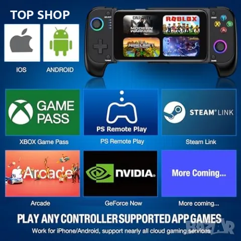 Нов Безжичен Контролер за Мобилни Игри с Turbo и Вибрация, Съвместим с iOS/Android, снимка 3 - Друга електроника - 49657395