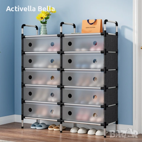 Многоетажен шкаф за обувки с прозоречни врати и голям капацитет, снимка 4 - Шкафове - 53267322