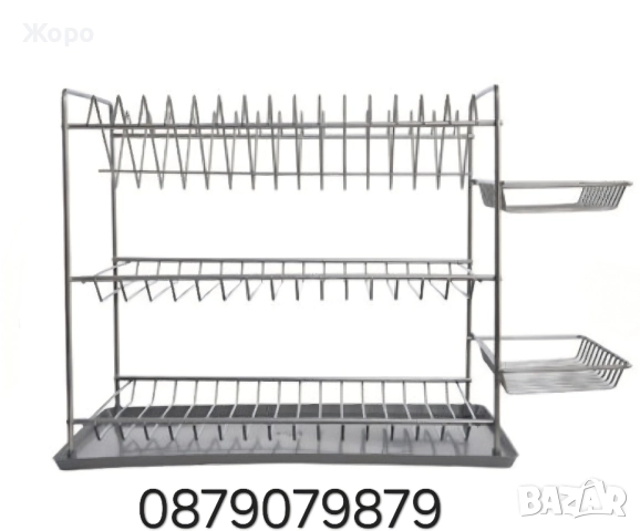 Сушилник за чинии 3 нива с метална приставка за прибори никел или в бял цвят, снимка 2 - Сушилници - 52445768