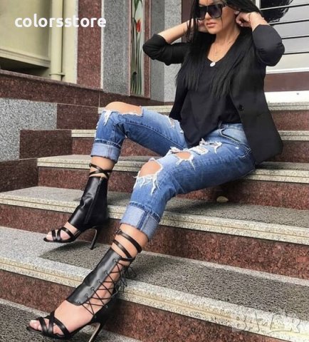 Летни боти на ток - черна кожа - FM21