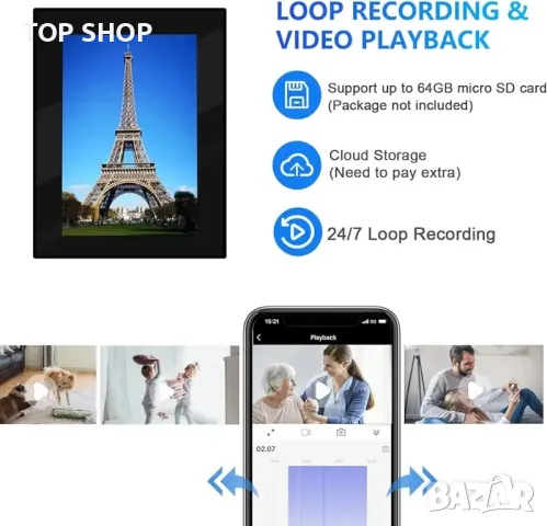 Скрита камера Wifi фоторамка 1080P HD шпионски камери за домашна сигурност, снимка 6 - IP камери - 48723992