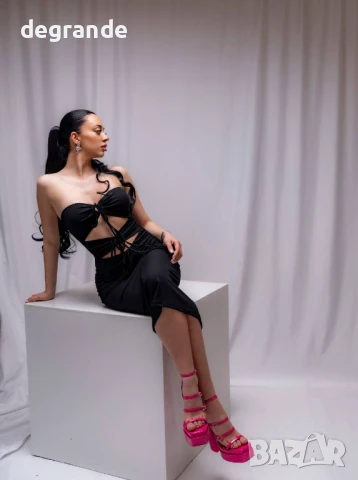 Черна рокля с връзки, снимка 3 - Рокли - 50897195