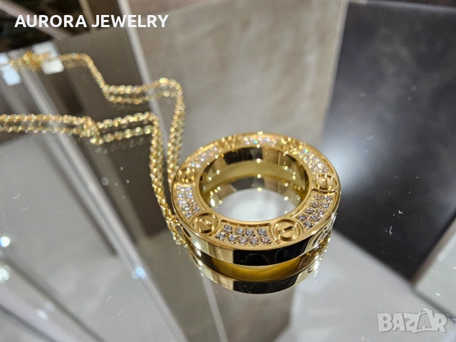 CARTIER Love Gold Large Paved Diamonds Pendant Дамскo Колие, снимка 3 - Колиета, медальони, синджири - 53007437