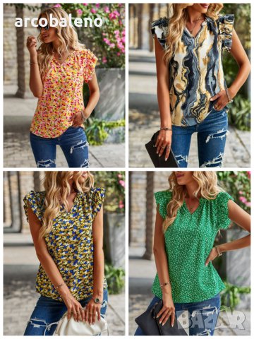 Дамско горнище с V-образно деколте и флорален темперамент, 4цвята