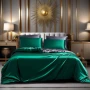 Спален комплект сатен, Тъмнозелена-тъмносива, 2 калъфки 65х65, снимка 7