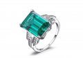 Пръстен със смарагдов зелен син 925 сребърен посребрен пръстен за за жени годежен за момичета скъпоц, снимка 2