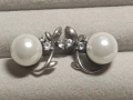 Сребърни обеци с перли и циркони, снимка 1