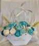Луксозен букет от соеви свещи в тюркоаз и бяло – ръчна изработка, снимка 2