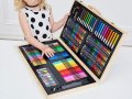 Детски Комплект за рисуване и оцветяване в Дървена кутия 180 части, снимка 1