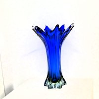 Голяма стара ваза Мурано - кобалтово и ураново стъкло, снимка 3 - Вази - 43914233