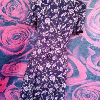 Лилава ретро рокля с връзки на гърба на флорални мотиви Л, снимка 2 - Рокли - 37618505